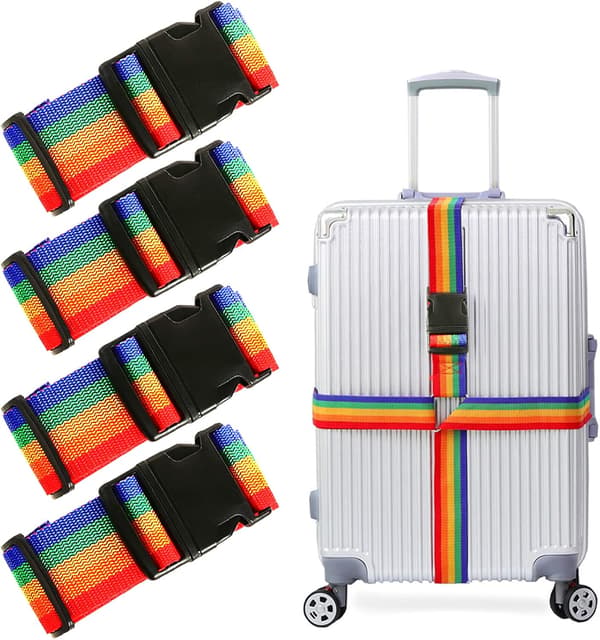 4-pack resväskor remmar, justerbara remmar med spänne, bagageremmar bälten bagageetikett resebälten regnbåge