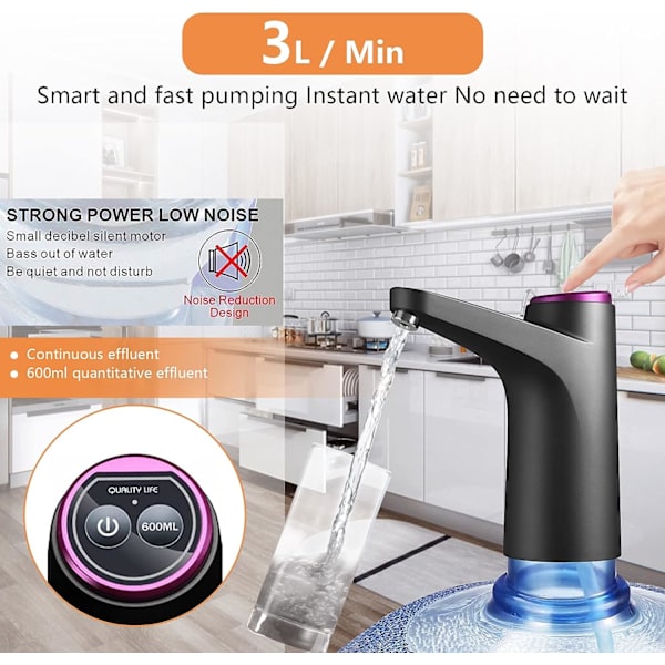 Vattenkokarpump, Vattenkokardispenser, USB Bärbar Vattenkokarpump för 5 Gallon Universal Vattenkokare