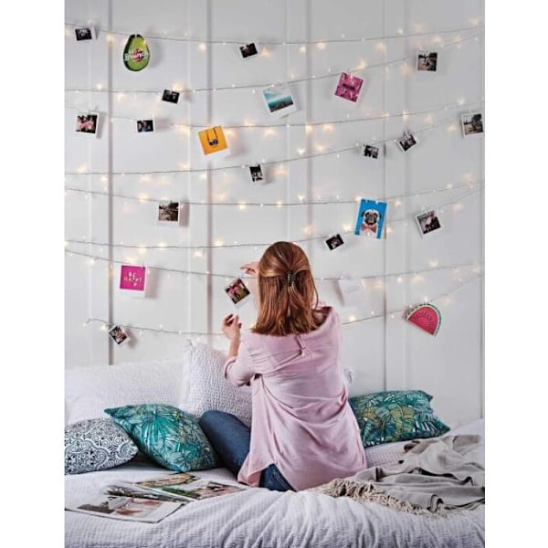 Valosarja 10m 100 LED-valoa 50 klipsillä valokuville, USB-valosarja makuuhuoneen seinän koristeluun ja syntymäpäiväjuhliin, lämmin valkoinen