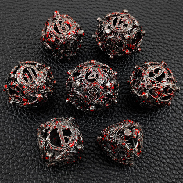 Speldtärningar för Dungeons and Dragons, HNCCESG Rollspelstärningar 7 st med metallåda Polyhedral ihålig metallrunda draktärningar D4/D6/D8/D10