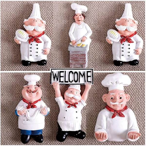 6 kpl Kokki Jääkaappimagneetteja 3D Resin Cartoon Luova Leivonnainen Kokki Jääkaappimagneetti Koti Keittiö Ravintola Koristeet