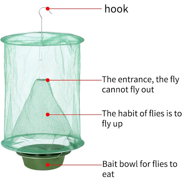 Fångstbur för flugor på ranch, insektsfälla för utomhusbruk med matfälla, den mest effektiva insektsfällan någonsin designad för