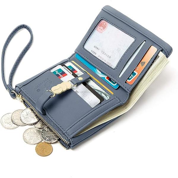 (Blå) Liten damplånbok RFID Bi-Fold Armband Damkortshållare Myntväska med handledsrem