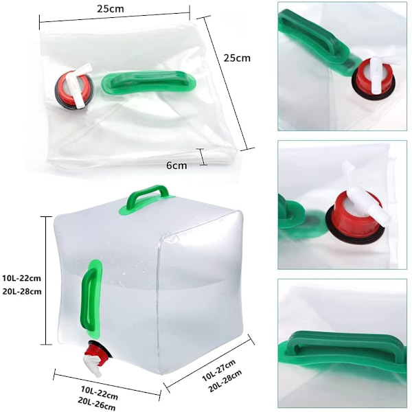 1-delad hopfällbar vattenflaska, bärbar hopfällbar PVC-vattentank, stor kapacitet för dricksvatten (20 liter), lämplig för camping, picknick, vandring,
