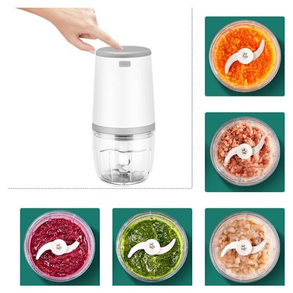 Mini mixers för baby, mini matberedare, 300ml Bébé blender, mini elektrisk hackare, mini matberedare med USB-laddning, elektrisk barnmixer