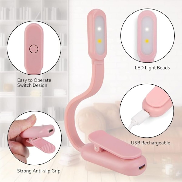 Leselampe, Oppladbar USB-klypelampe for lesing, 3 øyebeskyttelsesmoduser (Hvit/Varm/Varm Hvit) 360° Fleksibel Cut Lateuse Latger Eye Latter for å lese i