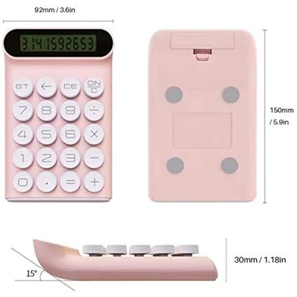 Mekanisk switch-lommeregner, (Pink) Bærbar til daglig og grundlæggende kontor, Stor 10-cifret LCD-skærm