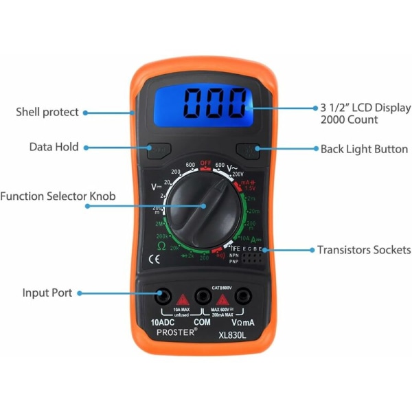 Digital multimeter Mini manuell intervall batteritestare mätare DMM mätare för DIY AC DC spänningstest DC strömresistans Amperemeter Voltmeter Ohmmeter med