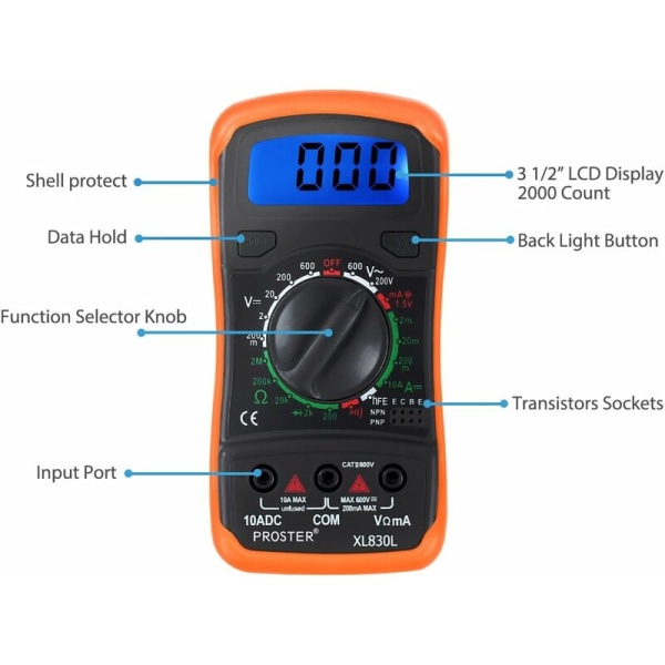 Digital Multimeter Mini Manuell rekkevidde Multimeter Batteritester Di