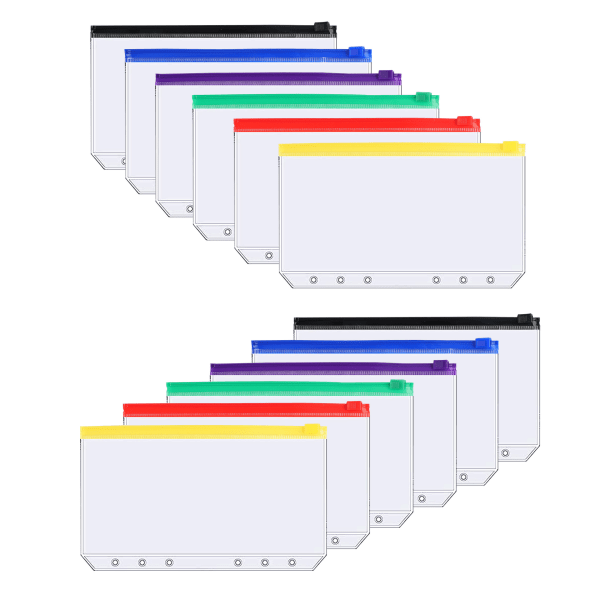 12-pakkaus ylisuuria uudelleenkäytettäviä kansiotaskuja, useita värejä, läpinäkyvä muovikalvo suojakalvo, opettajan koululuokan tarvikkeet