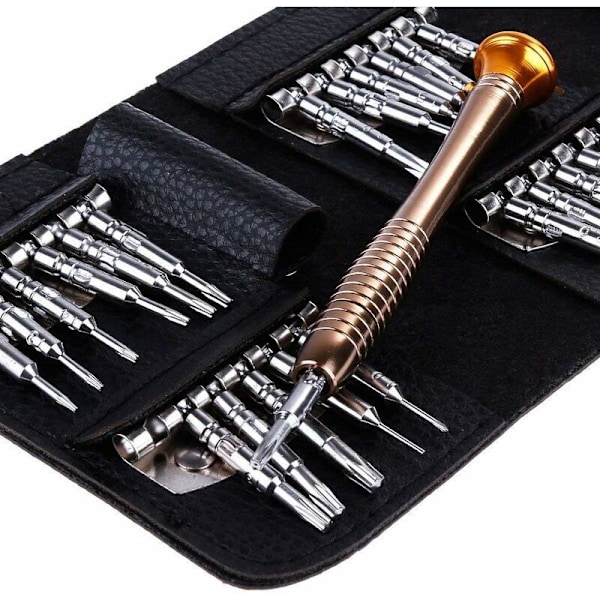 Præcisionsskruetrækker Mini 25 i 1 Præcisionsskruetrækkersæt Reparationsværktøj, Skruetrækkerværktøjssæt Læderetui til iPhone, Mobiltelefon, Laptop, Ur, T