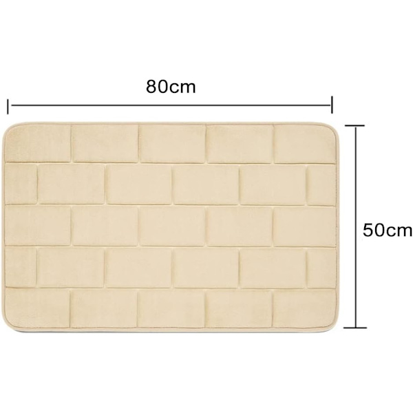 Bademåtte 50 x 80cm Superabsorberende Memory Foam Bademåtte Maskinvaskbar Bademåtte til Køkken Badeværelse Indgang Beige