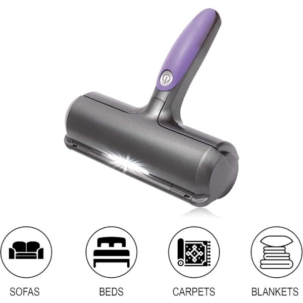 Återanvändbar djurhårsrulle, Multi-yta sonic-rulle för att ta bort djurhår med LED-ljus, självrengörande epilator för hund- och katthår