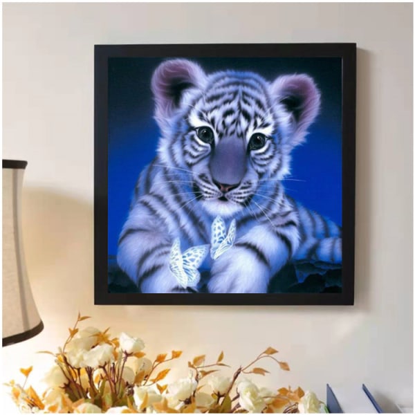 Diamantmaleri Tiger, DIY 5D Dyrediamantkunst Malerisæt til Voksne Børn Begyndere, 30x30cm, Ideelle Gaver til Familie og Venner