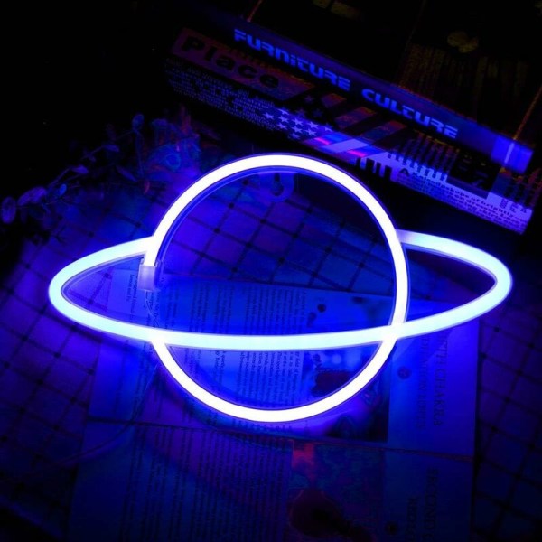 LITZEE Planet Neon Skyltar LED Neon Väggskylt, Upphängd Neonljus Planet USB/Batteri Neonljus för Barnrum Födelsedagsfest Bar Bröllopsdekoration