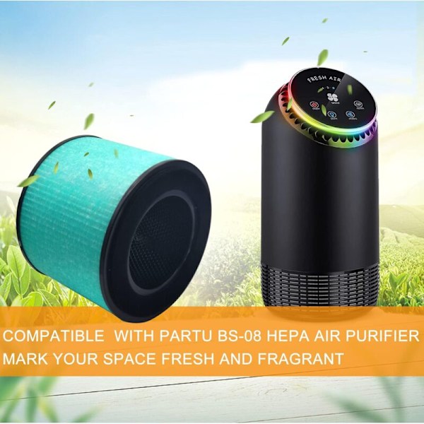 Kompatibel med PARTU BS-08 HEPA luftrenser, H13 oppgradert HEPA erstatningsfilter, grønn (2 pakning)