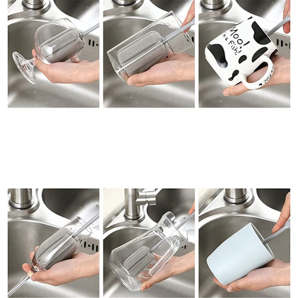 Rengöringsflaska lång handtag koppborste, kökskopp, tekopp, glasborste, grå