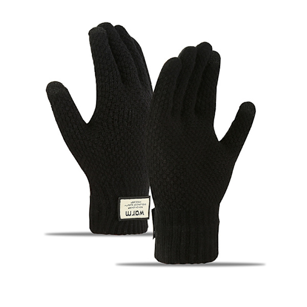 Vinter touch screen handskar herr halkfria varma handskar stickade herrhandskar förtjockade elastiska vindtäta manschetter varma fleecefoder körning löpning spor