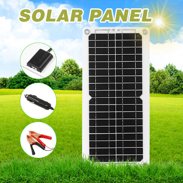 12 W 12 V solpanel kit med opladningscontroller, USB-port, Outwall monokrystallinsk modul med SAE-tilslutningskabler, autocamper kits, båd, marine