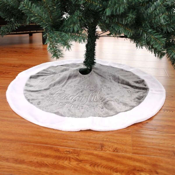 90 cm grå plysch julgransmatta, vit julgransmatta, julgransstöd, julgranskudde (grå)