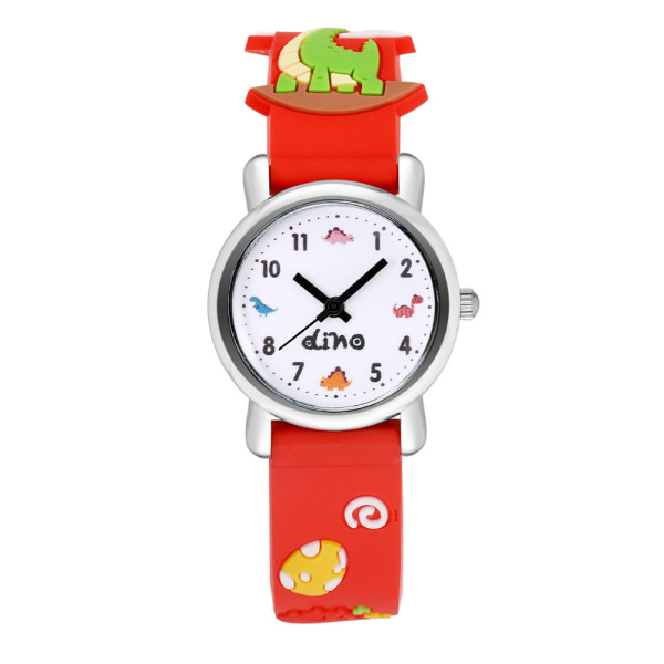 Barneklokke (rød, dinosaur), vanntett armbåndsur Quartz Moveme for barn