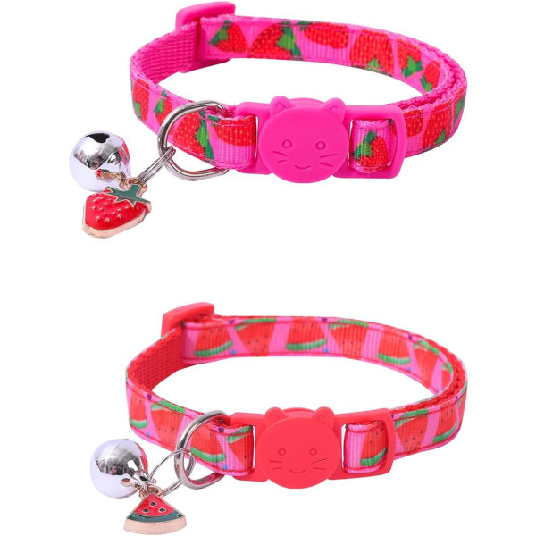 2-piece set of cat collars with fruit accessories (strawberries and watermelons), adjustable small cat collar with bell detachable button cat collar