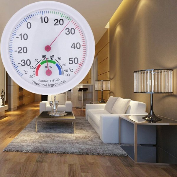 Vit Klockformad Inomhus- och Utomhustermometer och Hygrometer