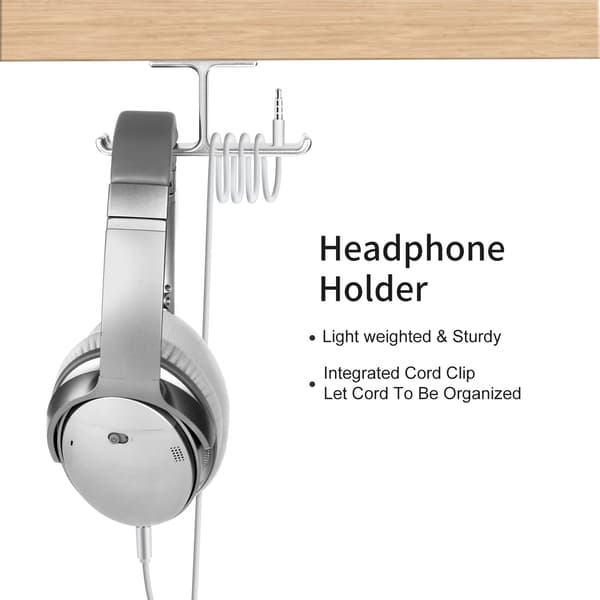 Gaming Headset Stativ, New Bee Dual Headset Stativ - Universal 2-vejs installationsheadsetstativ til alle hovedtelefoner - Kabelopbevaring - Rygsæk (Sølv)
