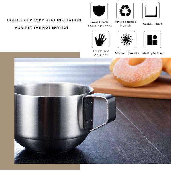 Rostfritt stål kaffekoppar set om 4 muggar, stapelbara dubbla värmeisolering metall kaffekoppar med ställ rack, (6,8 oz/200 ml) perfekt för kalla drycker o