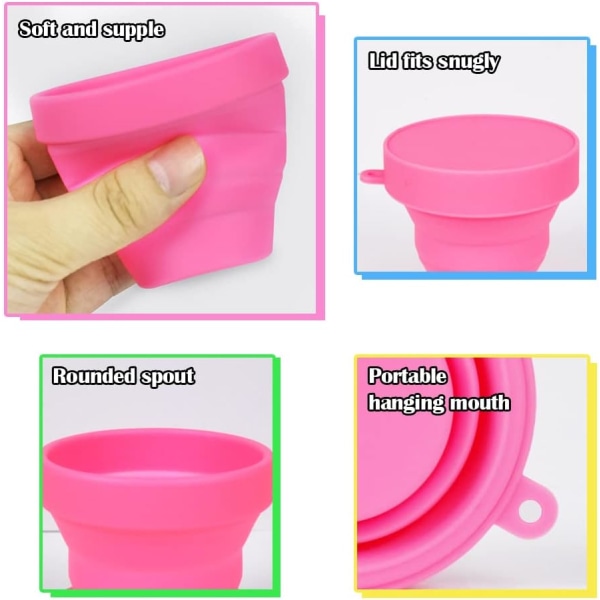 5-pack hopfällbara reskoppar i silikon, hopfällbara koppar för camping, hopfällbar 170 ml lätt dricksbägare med lock för picknick, vandring