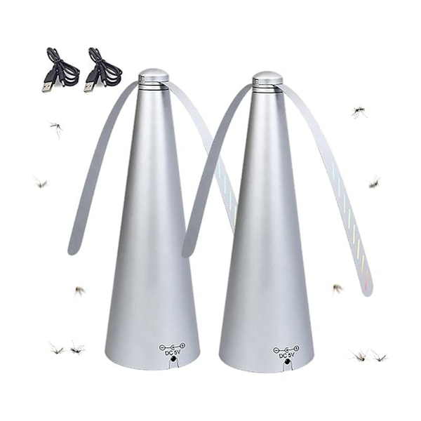 Flugavvisande Fläkt, Elektrisk Flugavvisande Bordsfläkt, för Hemmamiddagar, Picknick Utomhus/Inomhus, Silver 2 Stycken