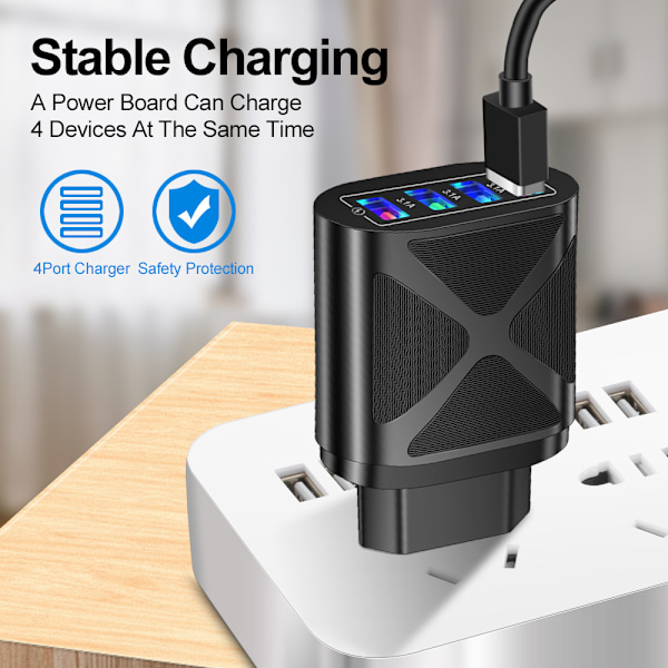 Luminous 4USB Mobiltelefonladdare 3.1A Reseladdare EU-laddare
