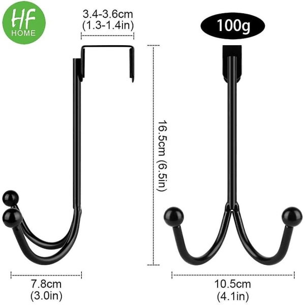 2 stk. Over The Door Dobbeltkroge, Metal Dobbeltkroge til Ophængning af Frakker, Hatte, Kåber, Håndklæder - Sort