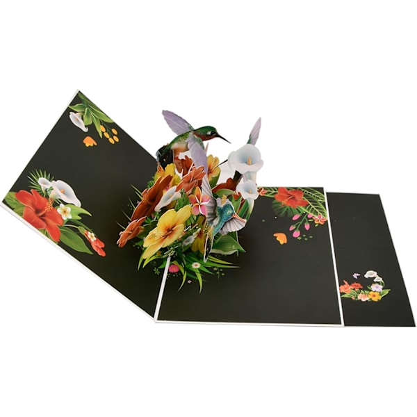 Ponnahtava kortti, Kukkainen syntymäpäiväkortti kirjekuorella ja muistiinpano kortilla, 3D Ponnahtava syntymäpäiväkortti vaimolle äidille sisarelle ystävälle opettajalle (Kolibri)