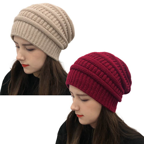 Dames Vinter Strikket Beanie Hat, Silke Satinforet, Chunky Cap med Blød Stræk Kabelstrikket for Varme og Mode