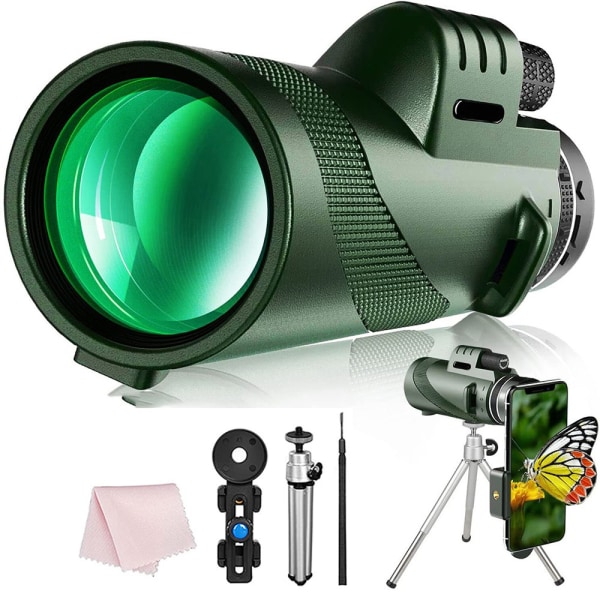 80x100 Monokulär Starscope Monokulär Högpresterande Monokulär med Smartphonehållare och Vattentät Stativ för Fågelskådning, Jakt, Resor, Camping