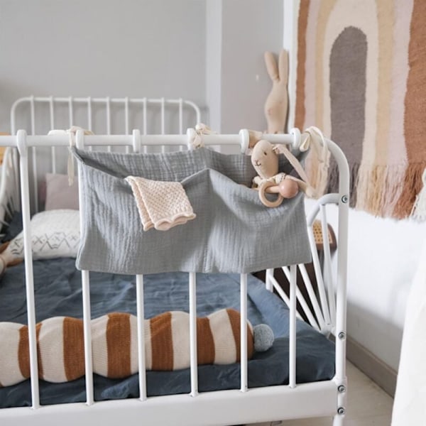 1 roms hengende lag med lag (grå) ， Oppbevaring hengende babyseng ， Babyseng organizer, Baby hengende organizer for babyseng, oppbevaringspose for barn