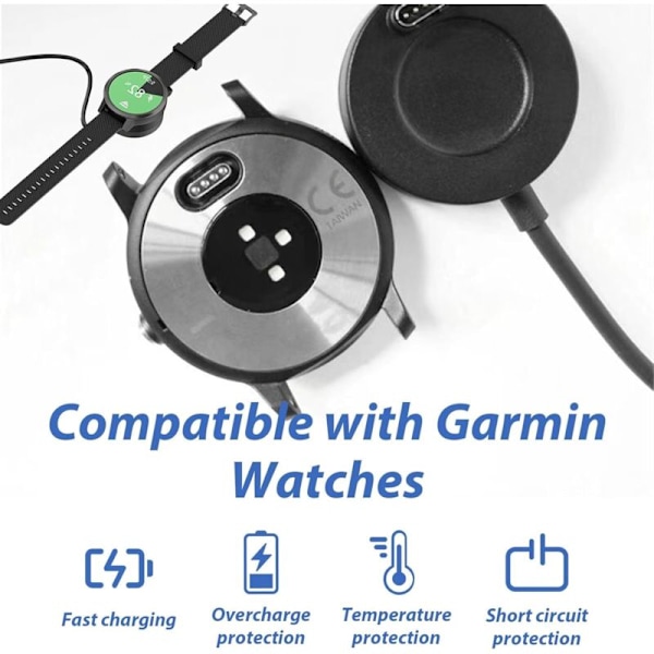 Lader Kompatibel med Fenix, 1 Meter USB-A Sirkulær Ladestasjon for Fenix 7/7S/7X/6/6S/6X, 5/5S/5X, Vivoactive 3/4/4S, Instinct 2/2S/2X, Venu 2