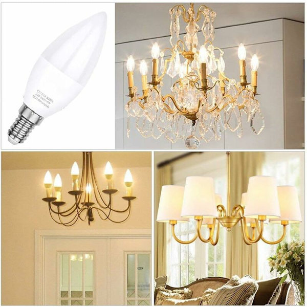 Led pære E14 lampe, varm hvid 3000K, C37 LED 5W, strålevinkel 120°, 6-pak