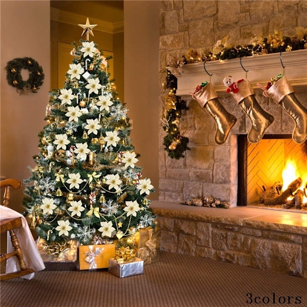 Julepynt Glitter Kunstig Blomst Henge Snøfnugg Xmas Ball Bygg Sukker Stjerne Juletre Ornament Dekorat