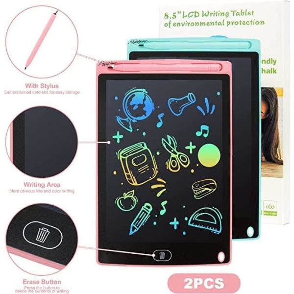 2-pak LCD-skrivebrett | Graffiti Doodle Pad 8,5 tommers fargeskjerm tegnebrett barnas læringsgave