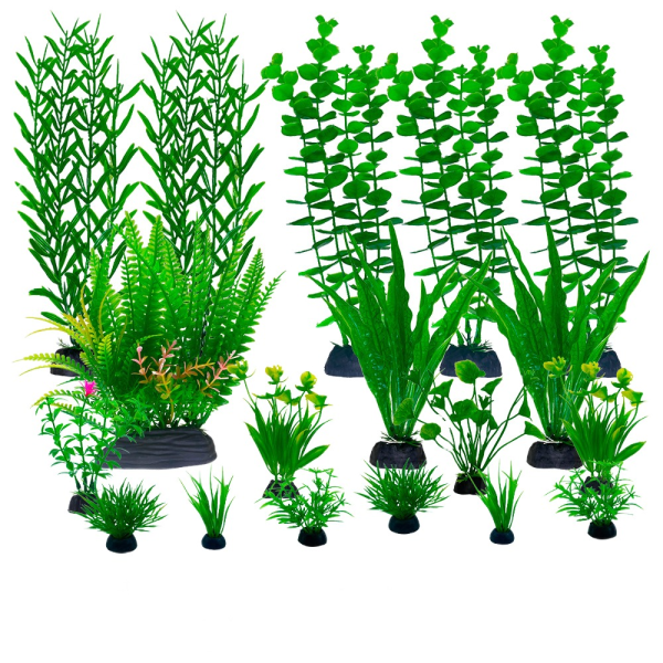 Akvarieplanter, pakke med 18 kunstige akvarieplanter for akvariedekorasjon (grønn)