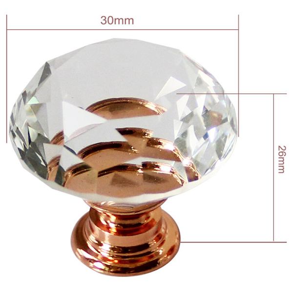 10 x 30mm håndtak knott diamant bling dekorasjon rosa møbeldør skuff skap - Rose gull