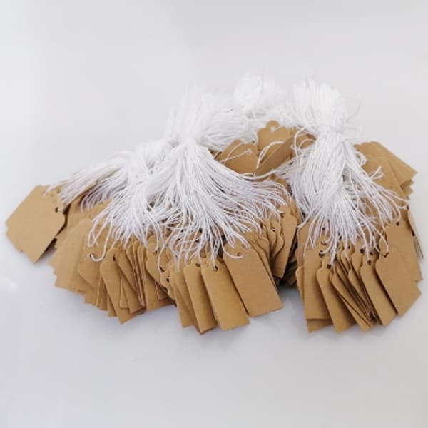 495-500 stk. merkelapper i kraftpapir, prislapper, skrivbare blanke prislapper, displaylapper med elastisk hengesnor 2,6 cm x 1,5 cm