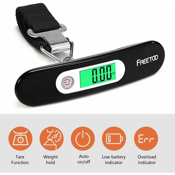 Elektronisk bagasjevekt, bærbar vekt for bagasje MAX 50KG/110LB (LB, G, OZ, KG) Elektronisk vekt/TARE/REISE/SHOPPING/POSE/SELSKAP/UTFLUKT (Svart)