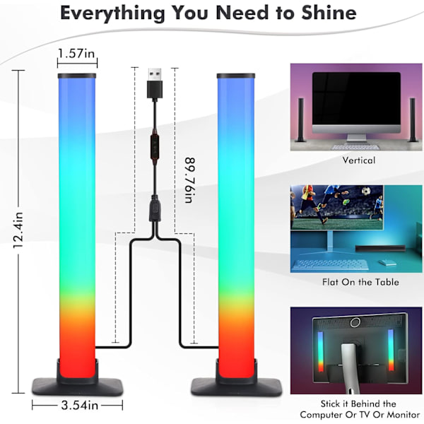 2 stk. Smart LED-lysstrimler, 16 millioner farver Bluetooth Smart Ambient Lighting TV, RGB-spilbelysning med APP-fjernbetjening, synkroniser musikregnbue R