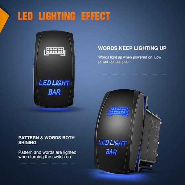 Blå LED Lys Bar Tom Øvre 5-pin Laserlys LED 20A/12V 10A/24v Røyking Røyker Smoler for Båt Lastebiler