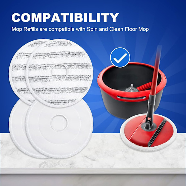 4 kappaletta Vileda Spin and Clean -moppitäyttöä, pestävä ja uudelleenkäytettävä täyttö Vileda Spin -moppipään vaihtoon
