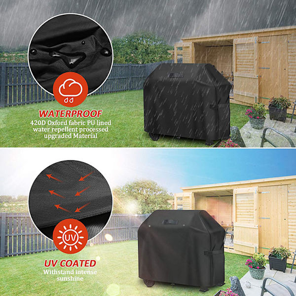 Gasgrillovertræk, Grillovertræk 183 x 66 x 130 cm, Udendørs Grillovertræk 420D Vandtæt Oxford Stof Solbeskyttelse, BBQ Overtræk til Weber, Char-