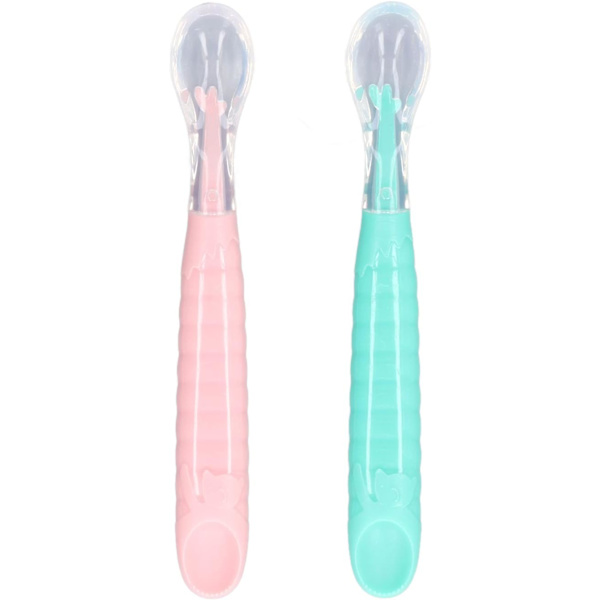 Silikon Spiseske - To silikone spiseskeer til babymad, nemme at gribe